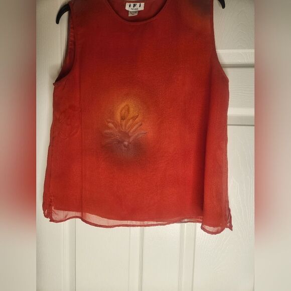 Vtg IFI Orange Mlticlrd P/L Shrtslv Slvless Women’s Top & Shirt - Picture 9 of 13